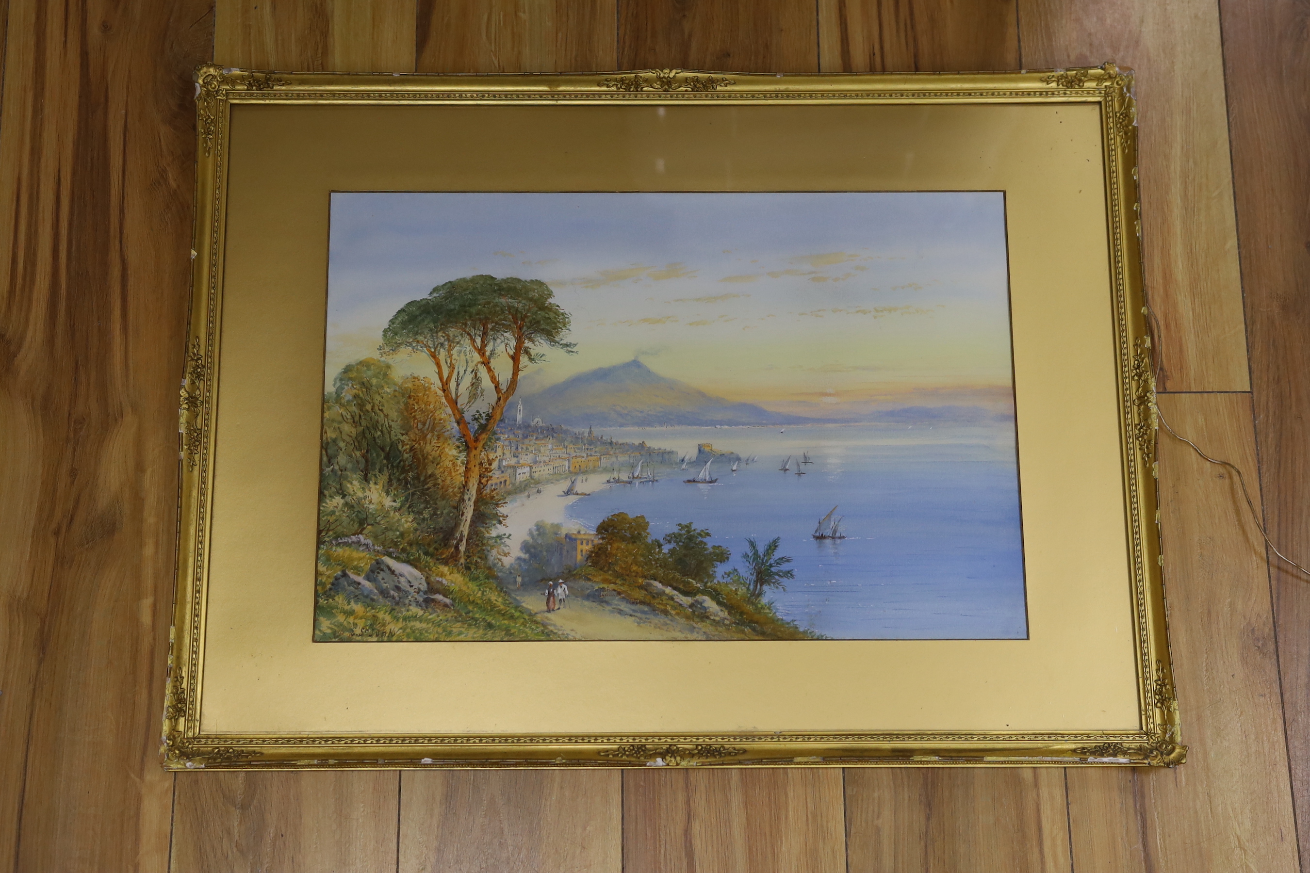 Edwin St. John (1878-1961), watercolour, View of Naples with Vesuvius beyond, signed, 34 x 52cm